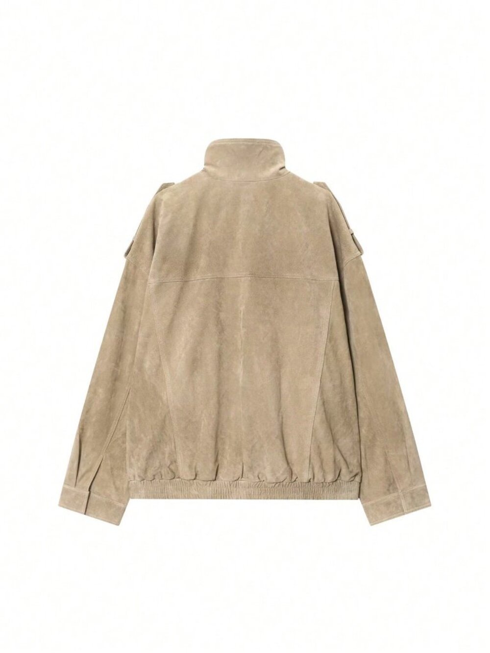 Khaki Casual Women's Suede Jacket with Lapel Collar - Picture 2 of 5